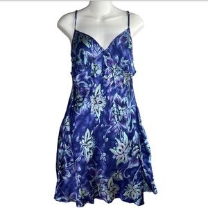 Victoria’s Secret Vtg Y2K Blue Floral Silk Mini Slip Dress Tie Back Size Large